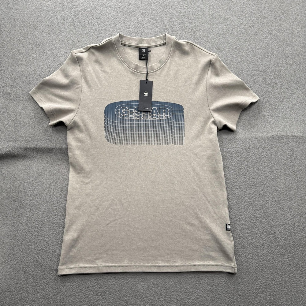 G-Star RAW Shirt Mens Small Gray Stacked Old Skool Logo Graphic Crewneck Tee